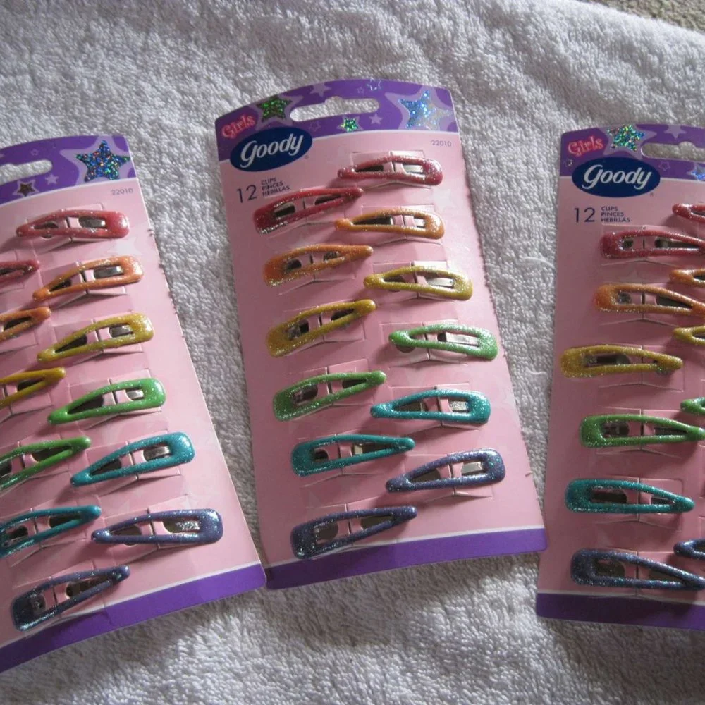 12 Goody Girls Colorful Glitter Coated Epoxy Covering Metal Hair Snap Clips 2004